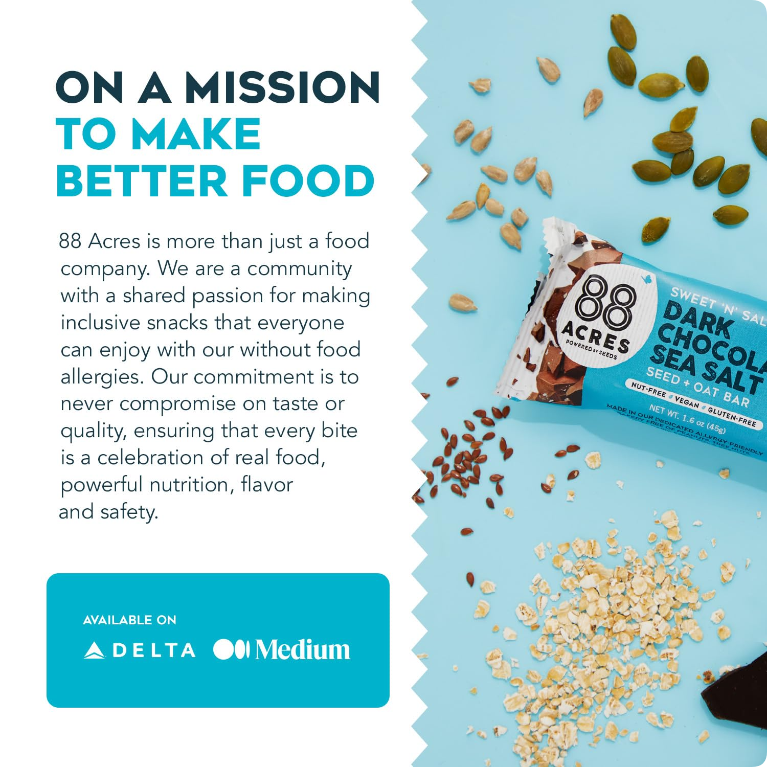 88 Acres, Dark Chocolate Sea Salt Seed Bar, 1.6 Ounce