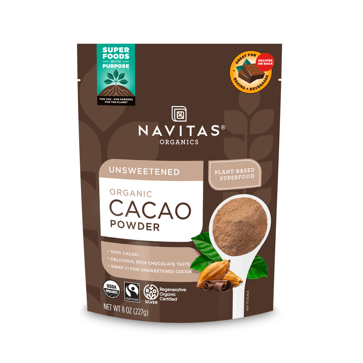 Navitas Organics Organic Cacao Powder 16oz (2 Pack) Non-GMO, Fair Trade & Gluten-Free